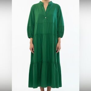 Sofia Made In Italy Tiered Midi Dress 3/4 Sleeve with Pockets One Size in Green